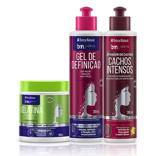 Kit Trio de Finalização Gel Definição + Gelatina + Ativador Cachos Intensos (3 itens) | bn.Cachos Kit Trio de Finalização Gel Definição + Gelatina + Ativador Cachos Intensos (3 itens) | bn.Cachos